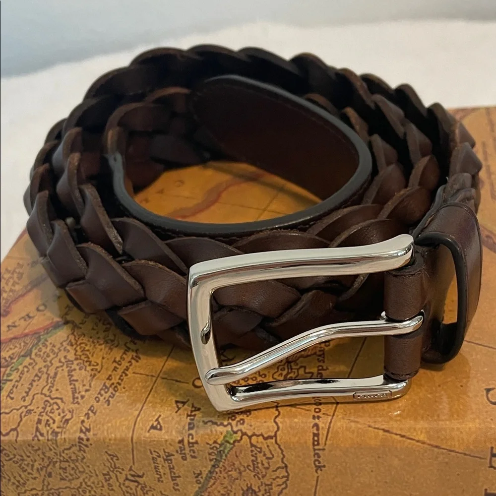 Coach Dark Brown Braided Leather Belt